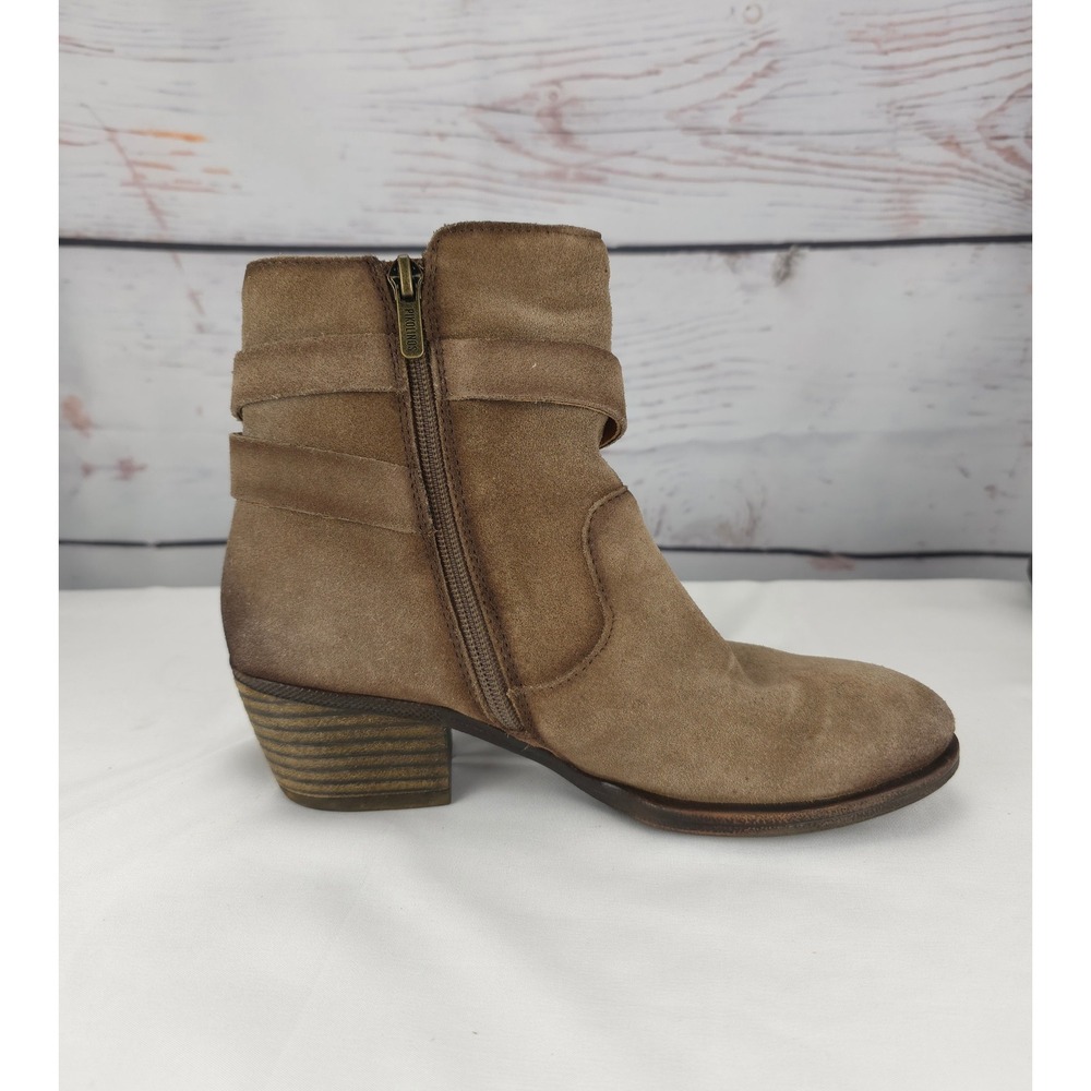 Pikolinos Womens Tan Stone Suede Ankle Boots Buckle Zip Side Block Heel Size 36 - Picture 6 of 11